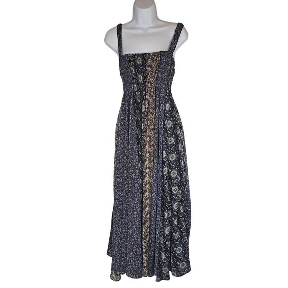 Free People Dresses & Skirts - Free People Come Together Smocked Midi Dress Black Combo Patchwork Boho Size XS